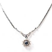 WHITE GOLD SAPPHIRE & DIAMOND PENDANT NECKLACE