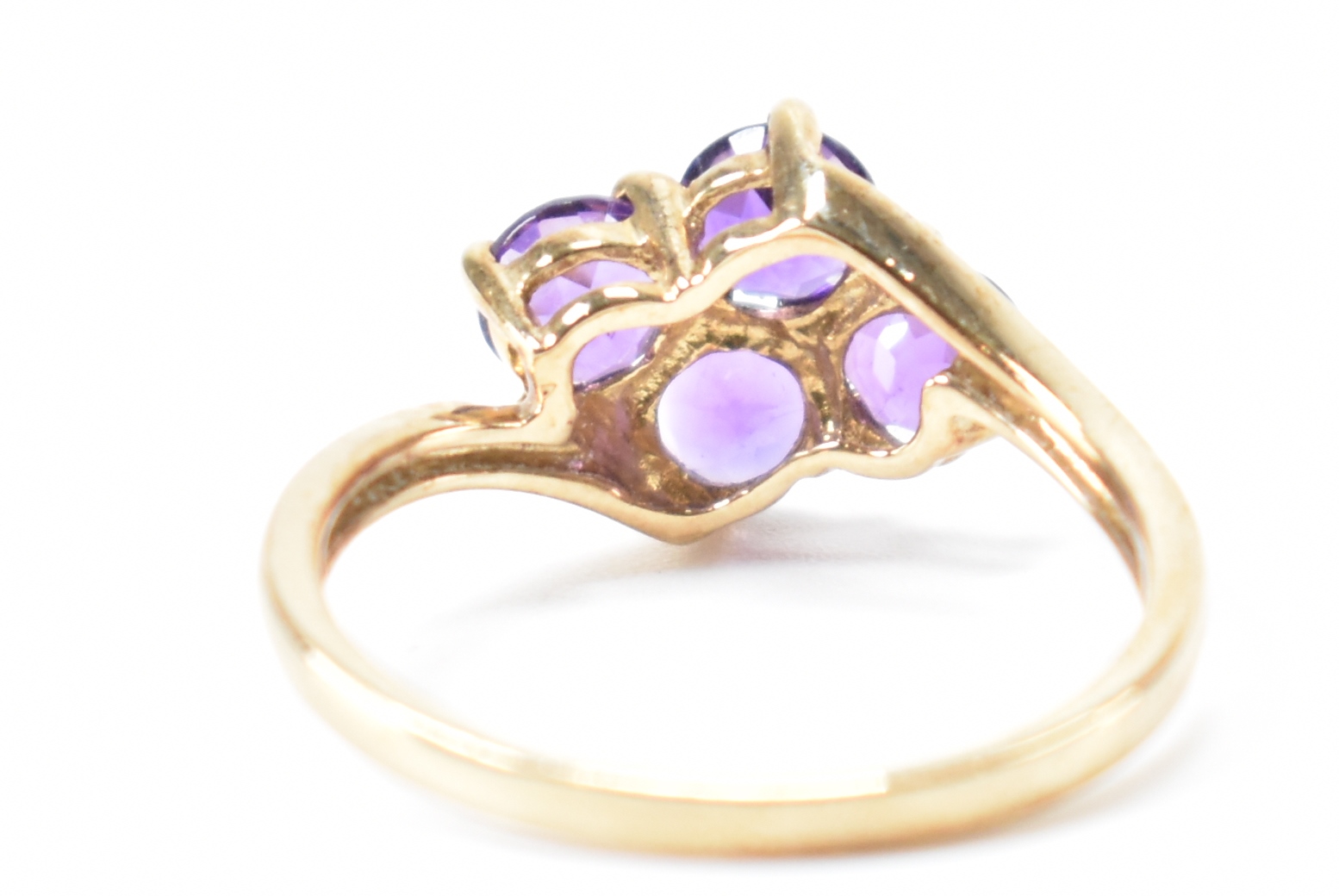 HALLMARKED 9CT GOLD & PURPLE STONE CROSSOVER RING - Image 3 of 8