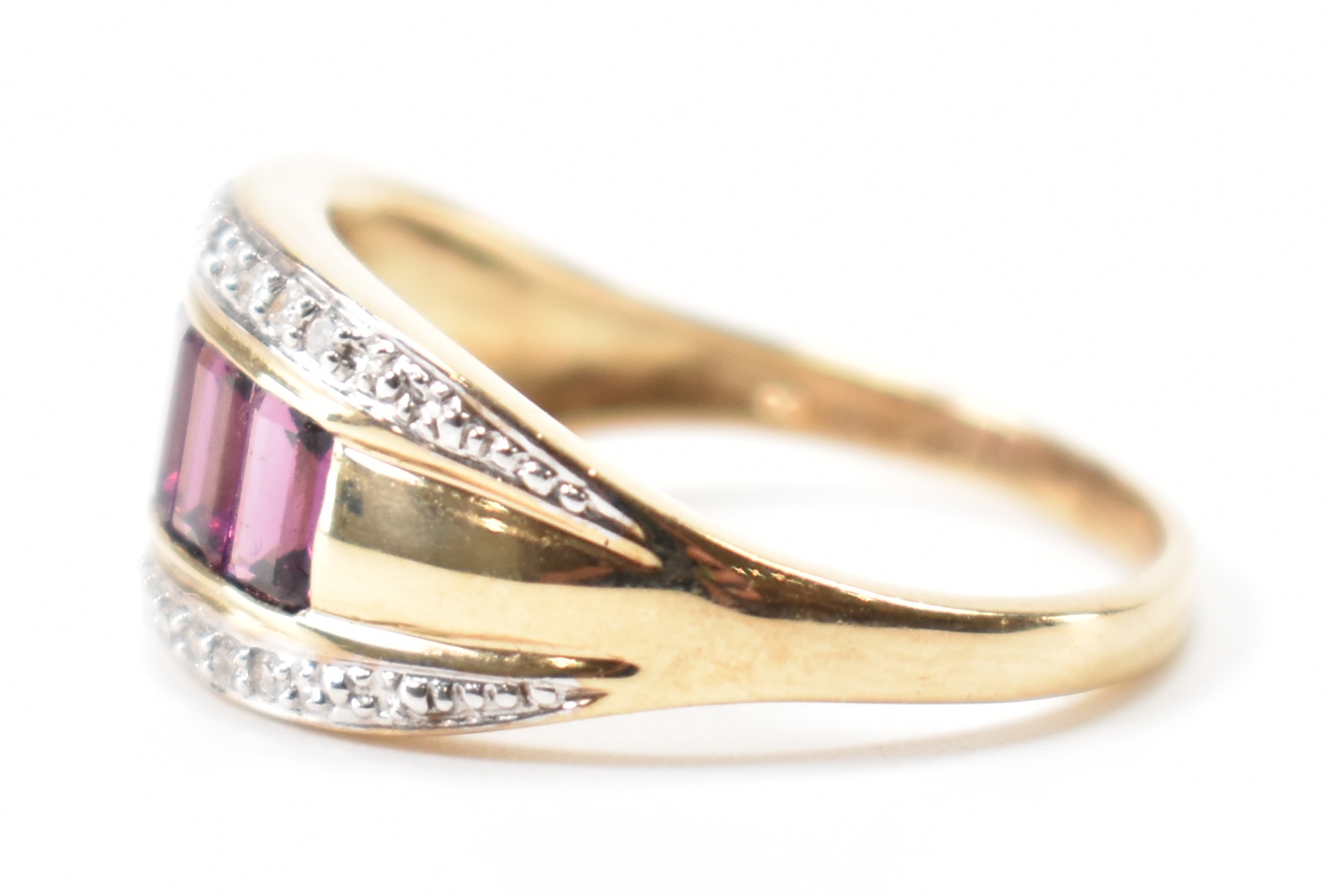 HALLMARKED 9CT GOLD DIAMOND & PURPLE STONE RING - Image 2 of 9