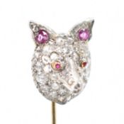 SAPPHIRE RUBY SPINEL PEARL & DIAMOND FIGURAL DOG STICK PIN