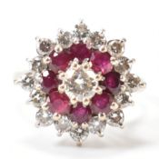 HALLMARKED 18CT WHITE GOLD RUBY & DIAMOND CLUSTER RING