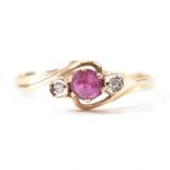 HALLMARKED 9CT GOLD RUBY & DIAMOND CROSSOVER RING