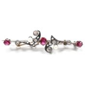 VICTORIAN RUBY DIAMOND & SEED PEARL BROOCH