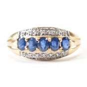 HALLMARKED 9CT GOLD DIAMOND & BLUE STONE RING