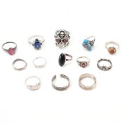 THIRTEEN ASSORTED SILVER RINGS