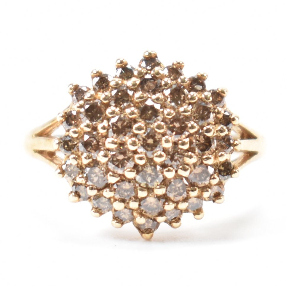 HALLMARKED 9CT GOLD & SMOKEY STONE CLUSTER RING