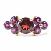 HALLMARKED 9CT GOLD RED & PURPLE STONE RING