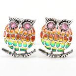 PAIR OF SILVER PLIQUE A JOUR OWL CUFFLINKS