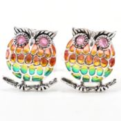 PAIR OF SILVER PLIQUE A JOUR OWL CUFFLINKS