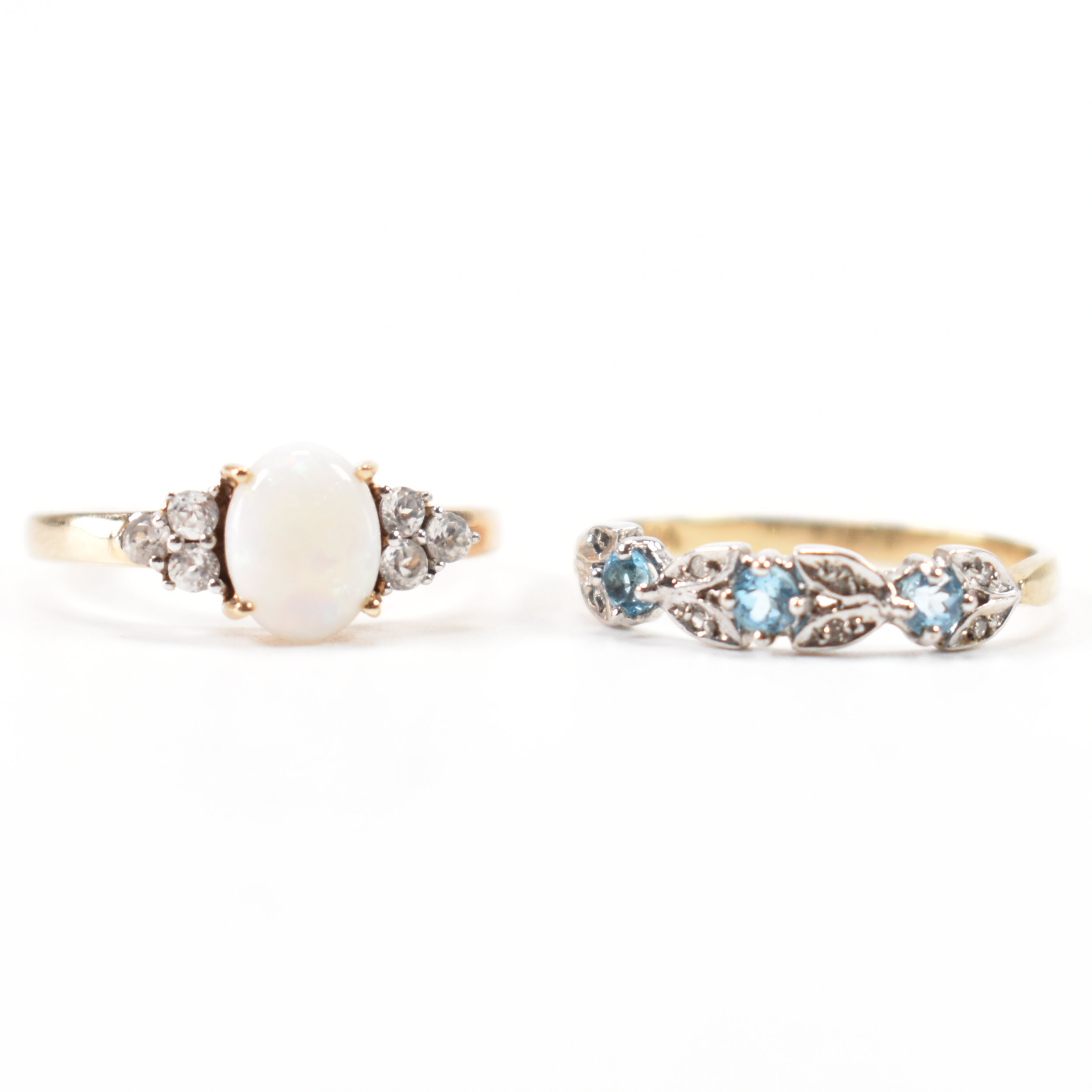 TWO 9CT GOLD RINGS - OPAL & BLUE STONE