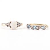 TWO 9CT GOLD RINGS - OPAL & BLUE STONE