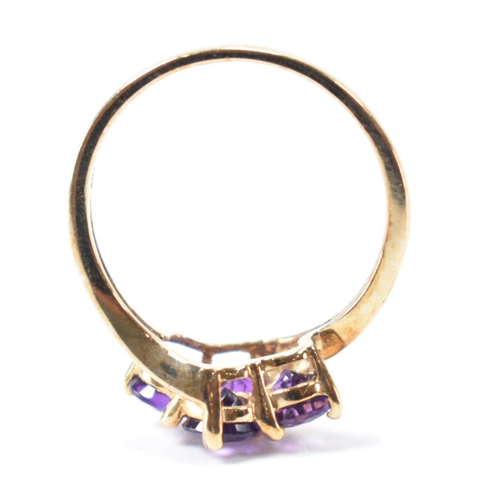 HALLMARKED 9CT GOLD & PURPLE STONE CROSSOVER RING - Image 7 of 8