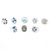 GROUP OF 925 SILVER BLUE STONE SET RINGS