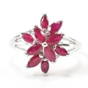 HALLMARKED 9CT WHITE GOLD & RUBY CLUSTER RING