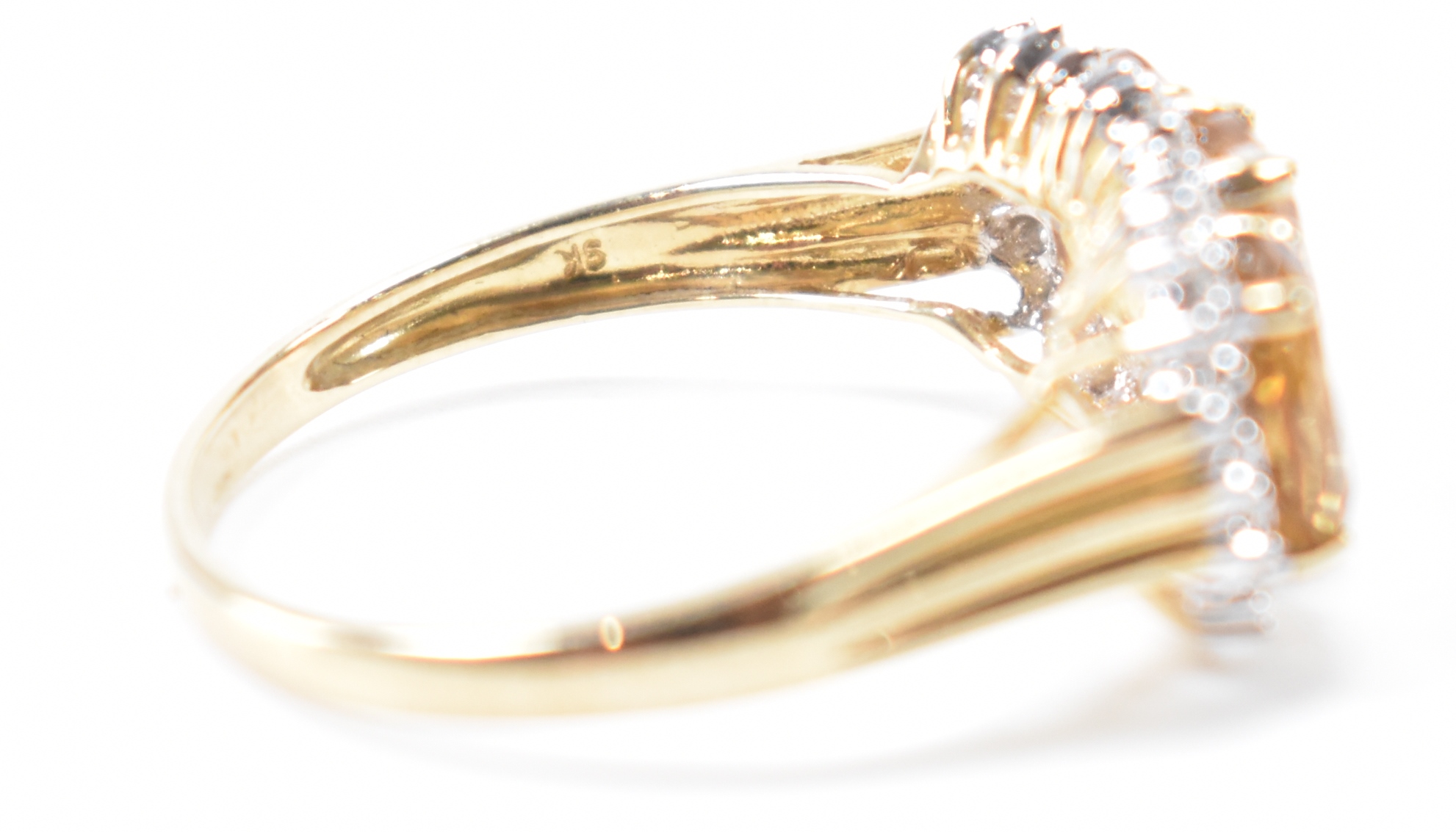 HALLMARKED 9CT GOLD DIAMOND & YELLOW STONE RING - Image 6 of 9