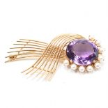 VINTAGE GOLD AMETHYST & PEARL BROOCH PIN