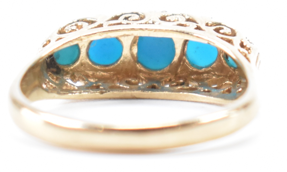 HALLMARKED 9CT GOLD 5 STONE TURQUOISE RING - Image 3 of 7