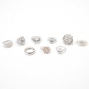 GROUP OF 925 SILVER DIAMOND & CZ SET RINGS