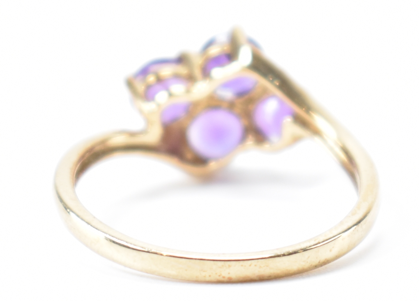 HALLMARKED 9CT GOLD & PURPLE STONE CROSSOVER RING - Image 4 of 8