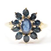 HALLMARKED 9CT GOLD & BLUE STONE FLOWER RING