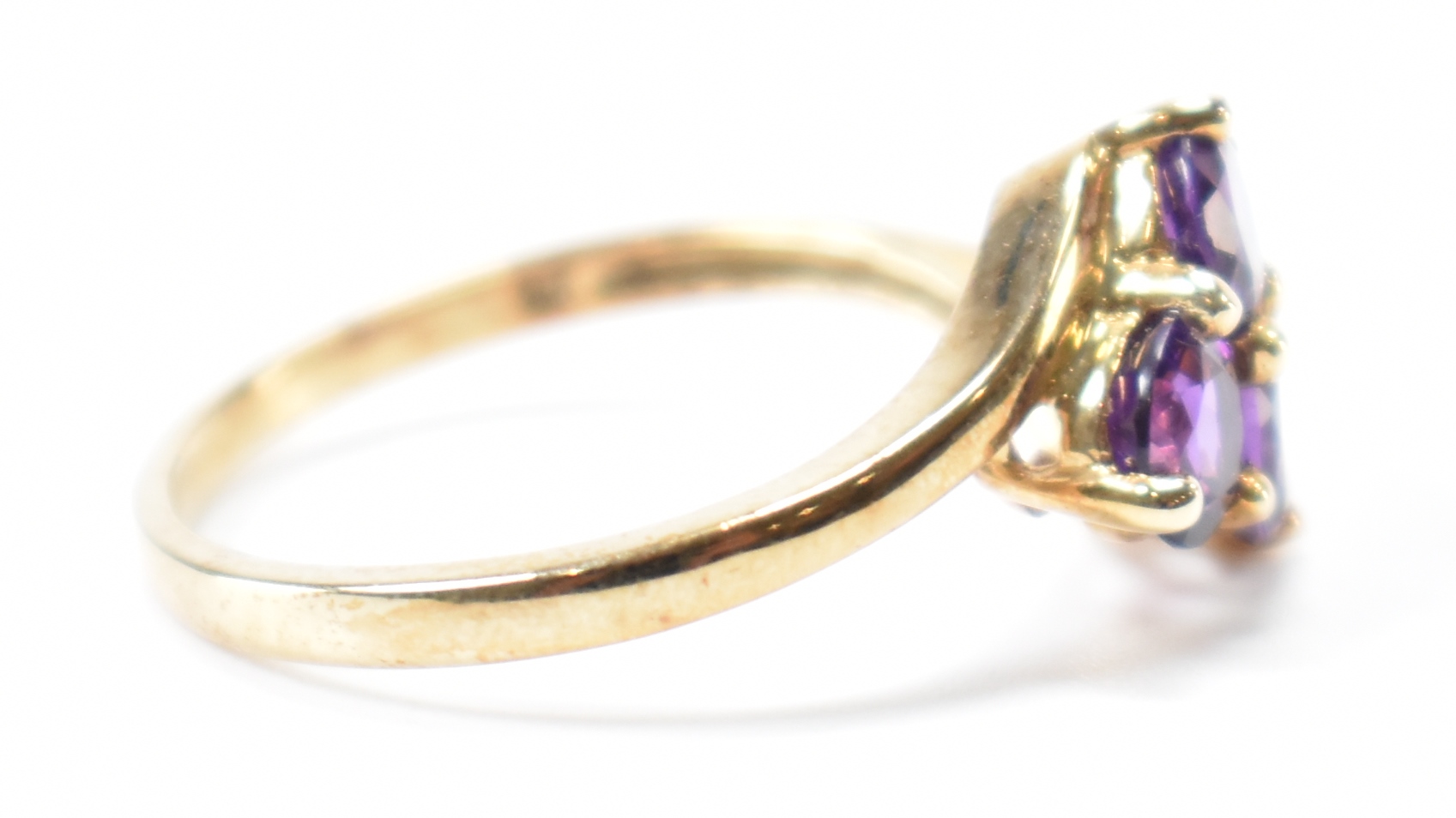 HALLMARKED 9CT GOLD & PURPLE STONE CROSSOVER RING - Image 5 of 8