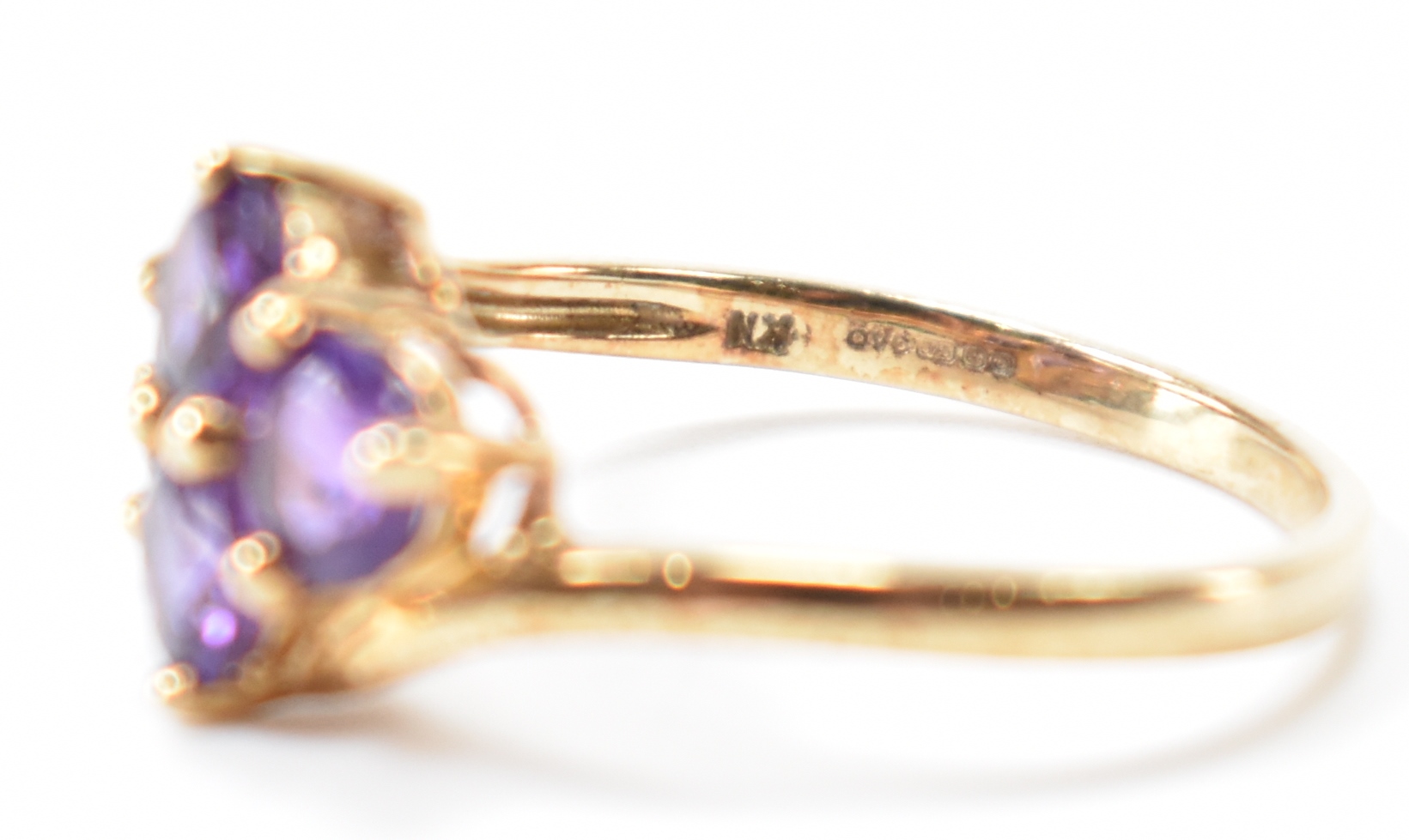 HALLMARKED 9CT GOLD & PURPLE STONE CROSSOVER RING - Image 6 of 8