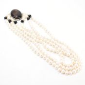 CULTURED PEARL & AGATE 3 STRAND NECKLACE