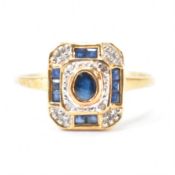 GOLD SAPPHIRE & DIAMOND PANEL RING