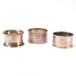 TWO SILVER HALLMARKED NAPKIN RINGS & ANOTHER