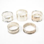 FIVE SILVER HALLMARKED NAPKIN RINGS