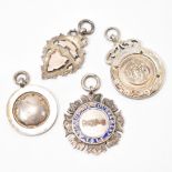 FOUR ANTIQUE SILVER HALLMARKED FOB MEDALS