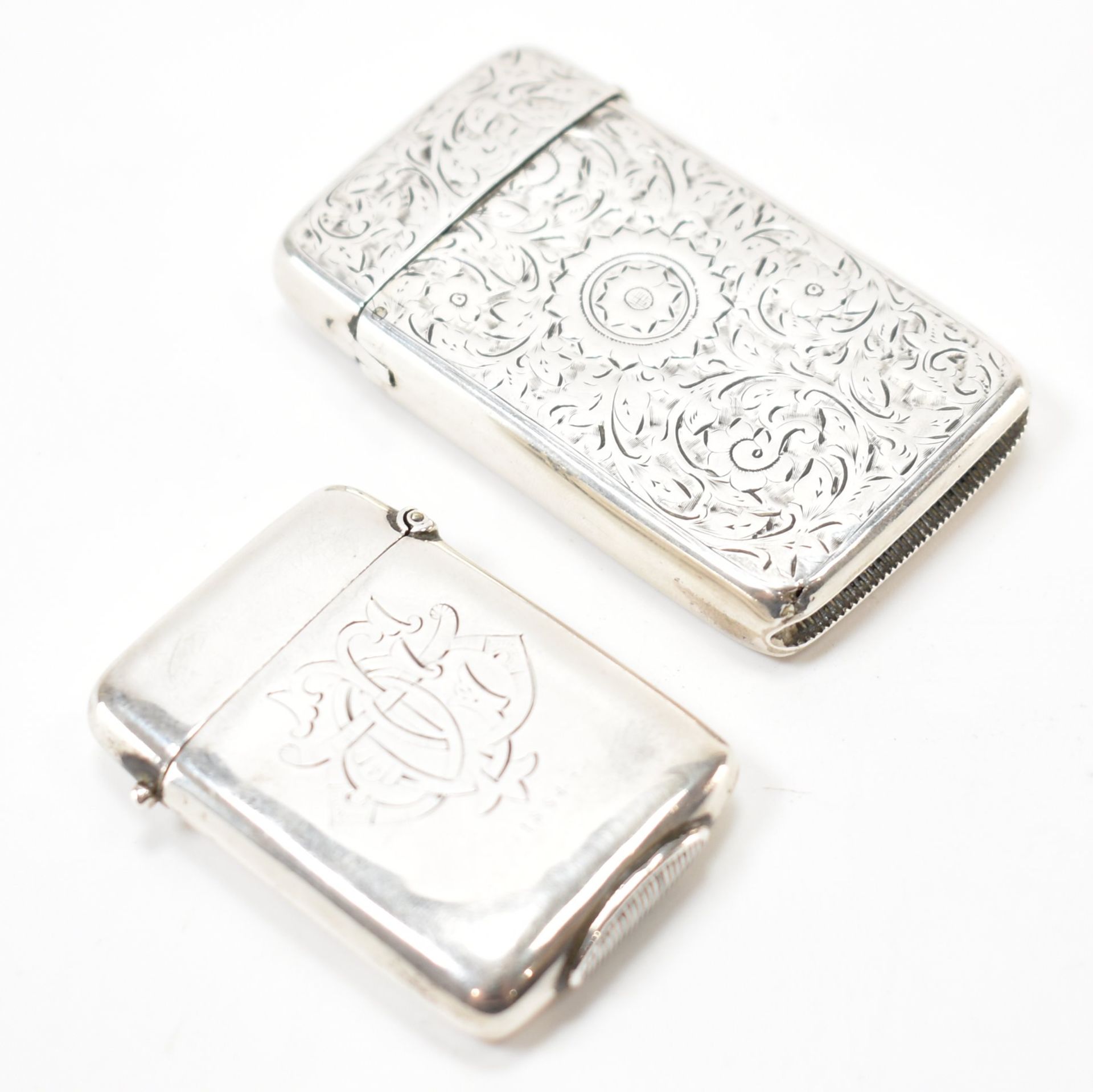 TWO VICTORIAN SILVER HALLMARKED VESTA CASES