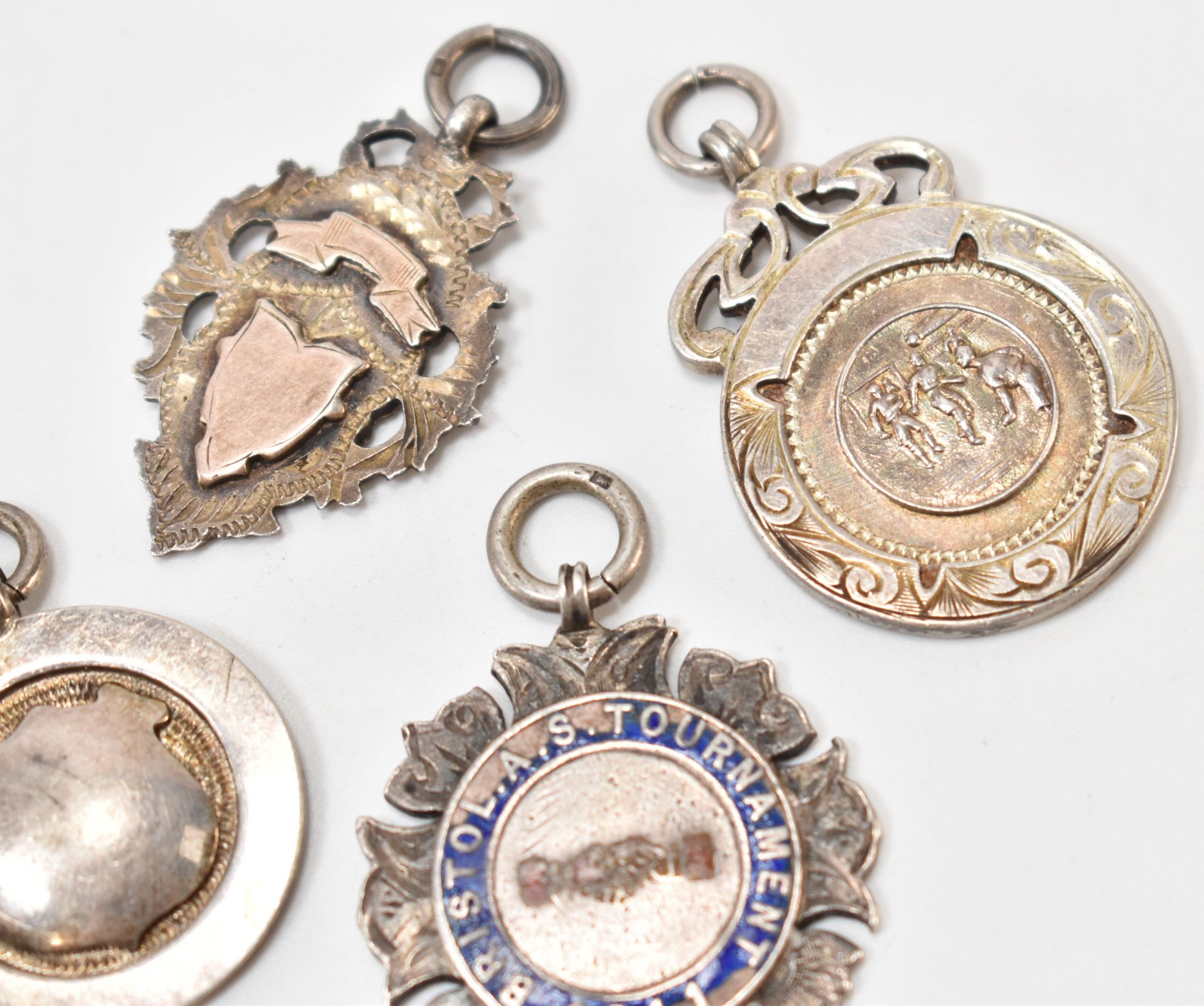 FOUR ANTIQUE SILVER HALLMARKED FOB MEDALS - Bild 3 aus 6