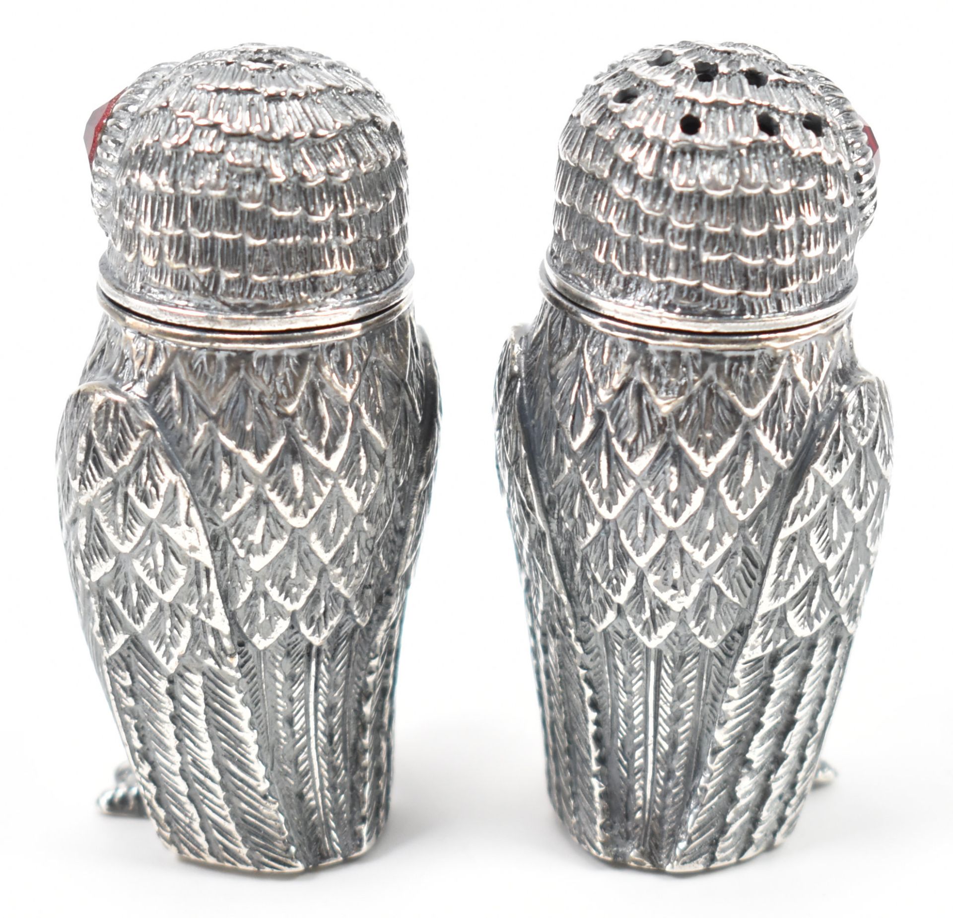 PAIR OF 800 SILVER OWL CONDIMENTS - Image 2 of 4