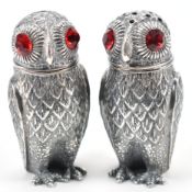 PAIR OF 800 SILVER OWL CONDIMENTS