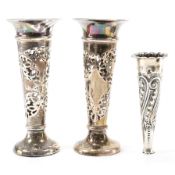 PAIR OF EDWARDIAN SILVER HALLMARKED SPILL VASES