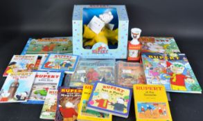 COLLECTION OF VINTAGE RUPERT THE BEAR BOOKS & TOYS