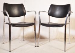 PAIR OF MID CENTURY BLACK LEATHERETTE & CHROME CHAIRS