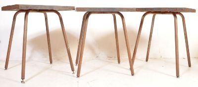 THREE MID CENTURY OAK TOPPED CAFE TABLES