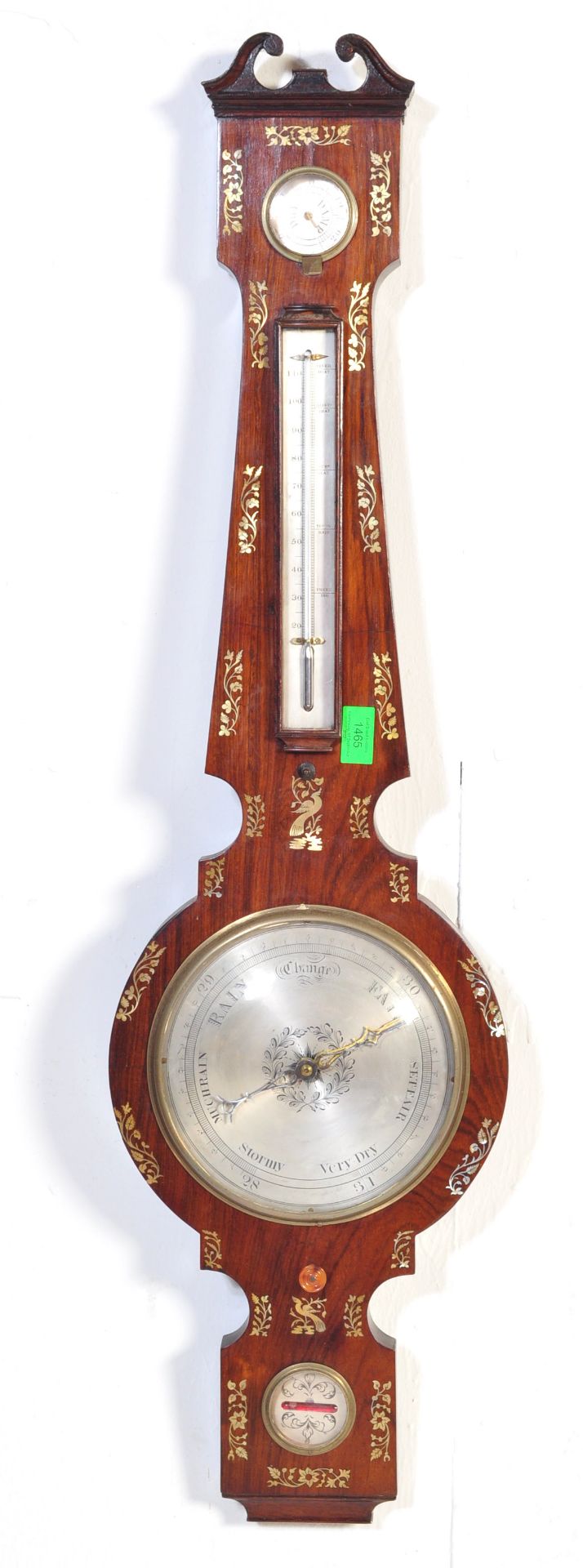 VICTORIAN ROSEWOOD BAROMETER WITH MOTHER OF PEARLS INLAID