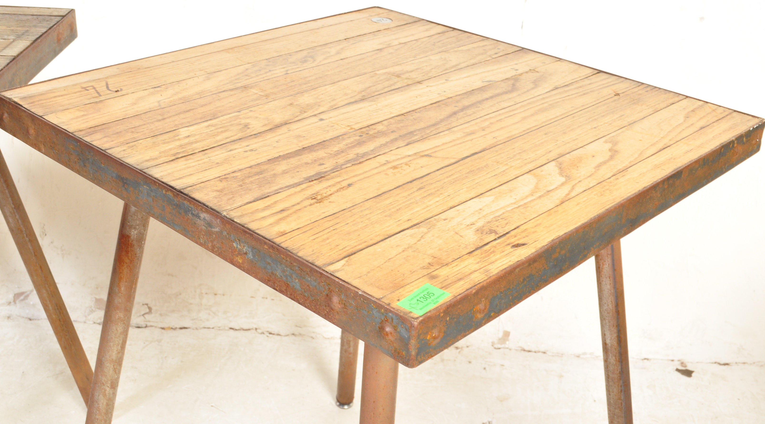 THREE MID CENTURY OAK TOPPED CAFE TABLES - Image 4 of 5