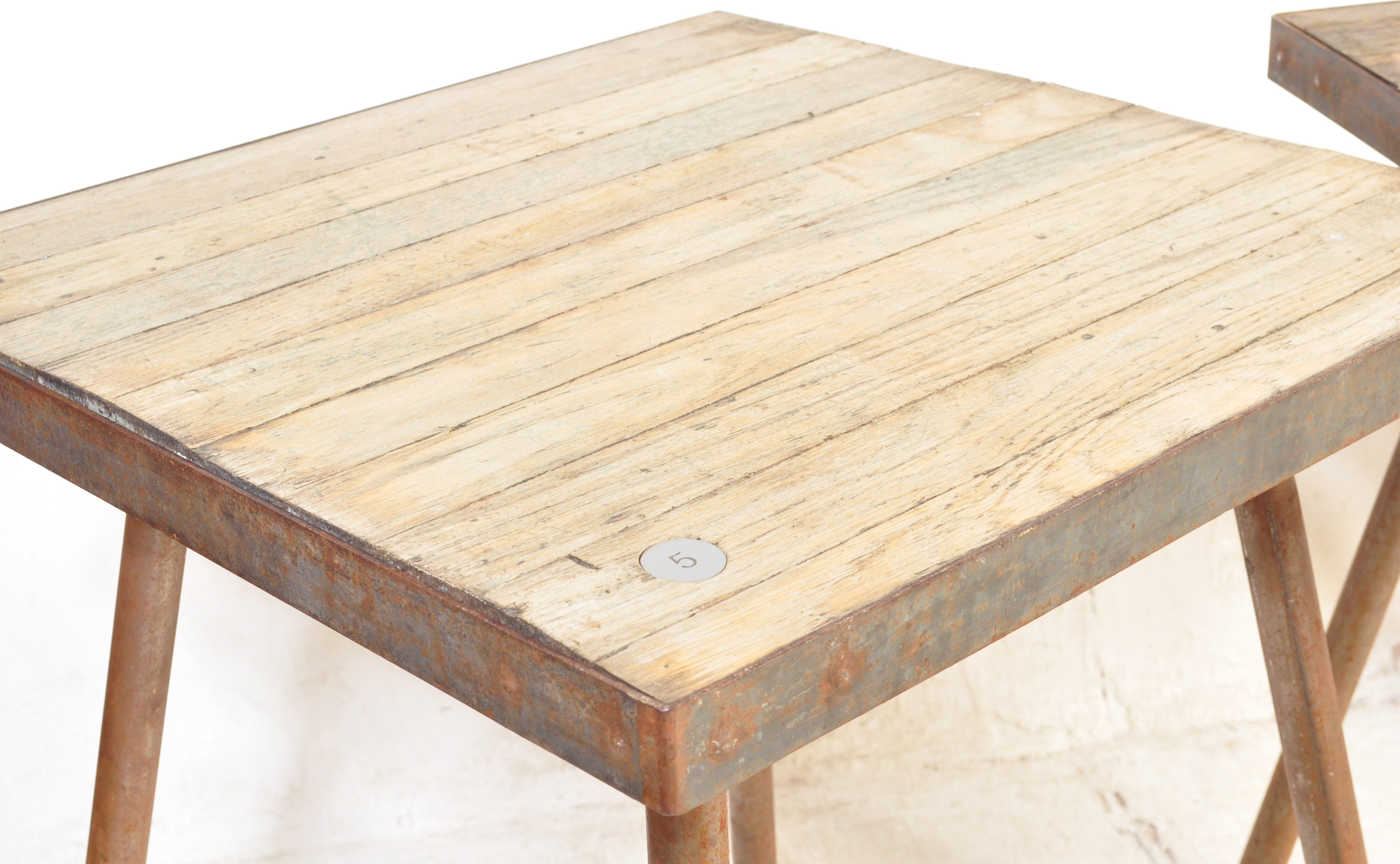 THREE MID CENTURY OAK TOPPED CAFE TABLES - Image 5 of 5