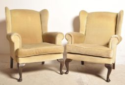 PAIR OF VINTAGE 20TH CENTURY VELVET FABRIC WING BACK ARMCHAIRS