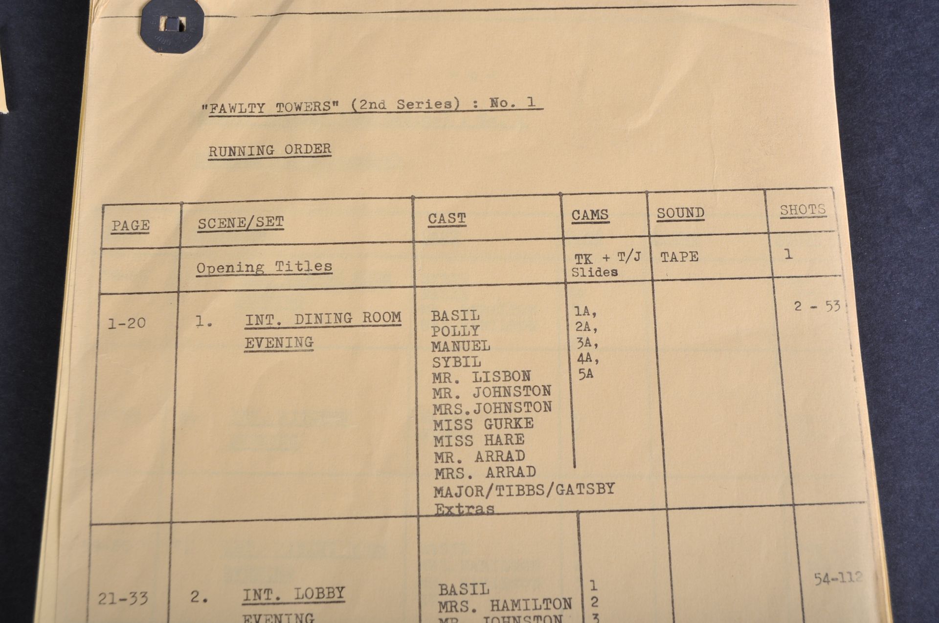 FAWLTY TOWERS - WALDORF SALAD - ORIGINAL BBC CAMERA SCRIPT - Image 4 of 9