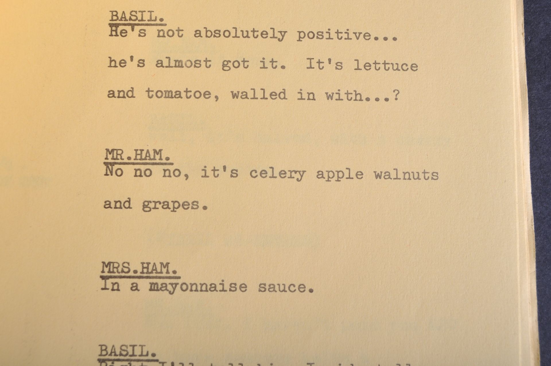 FAWLTY TOWERS - WALDORF SALAD - ORIGINAL BBC CAMERA SCRIPT - Image 6 of 9