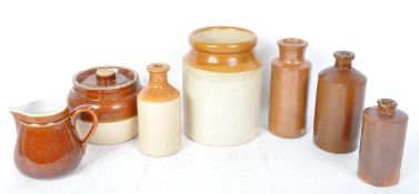 COLLECTION OF VINTAGE STONEWARE TREACLE GLAZED JUGS & BOTTLES
