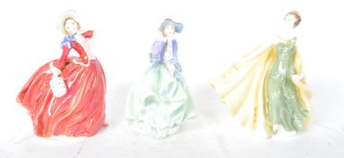 THREE VINTAGE ROYAL DOULTON CHINA LADY FIGURINES