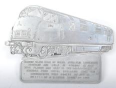 OF RAILWAYANA INTEREST - A VINTAGE ALUMINIUM COMMEMORATIVE PLAQUE