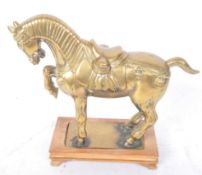 20TH CENTURY CHINESE BRASS HORSE FIGURE ON STAND