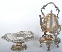 VICTORIAN SILVER PLATED SPIRIT KETTLE WITH INTRICATE DECORATION & OTHER